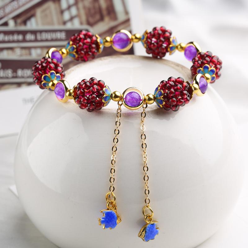 Genuine Natural Wine Red Garnet Bracelets For Women Braided Bracelet WIth Fishes Charm Birthd Gift Handmade Crystal Jewelry