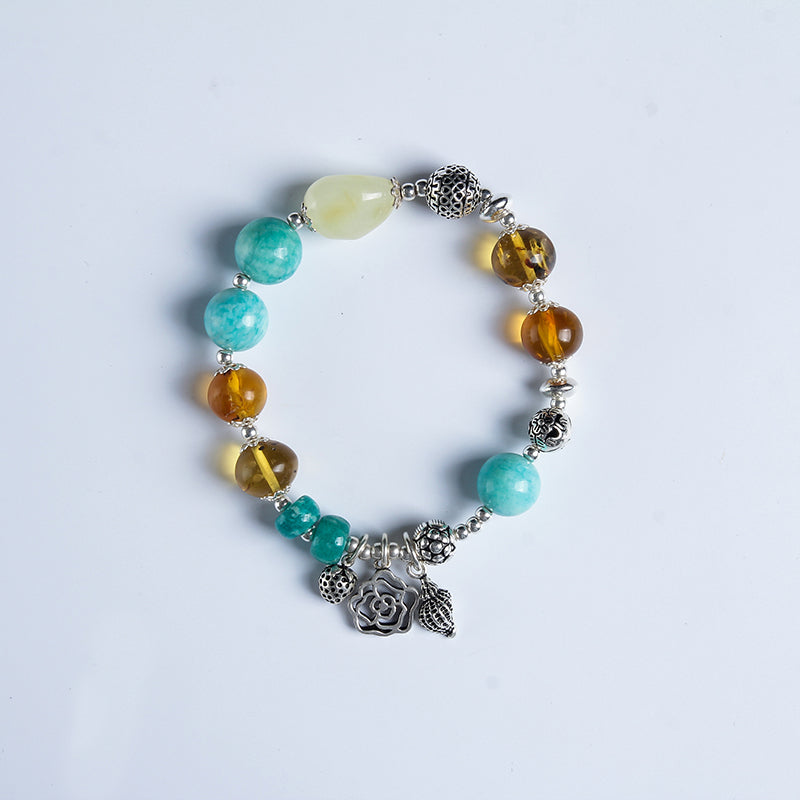 Genuine Natural yellow honey wax barrel with cloisonne blue beads of blood spade pieces of hand string bracelet accessories