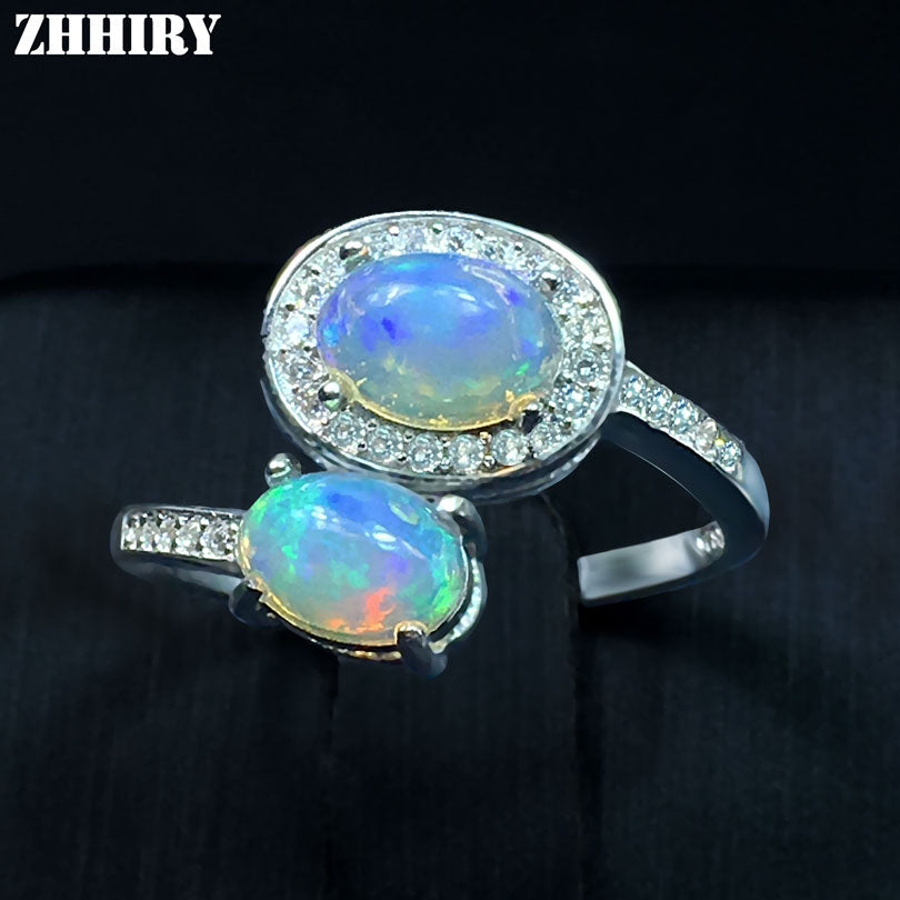 Genuine Opal Ring Fire Stone Solid 925 Sterling Silver Natural Color Gem Woman Fine Jewelry ZHHIRY