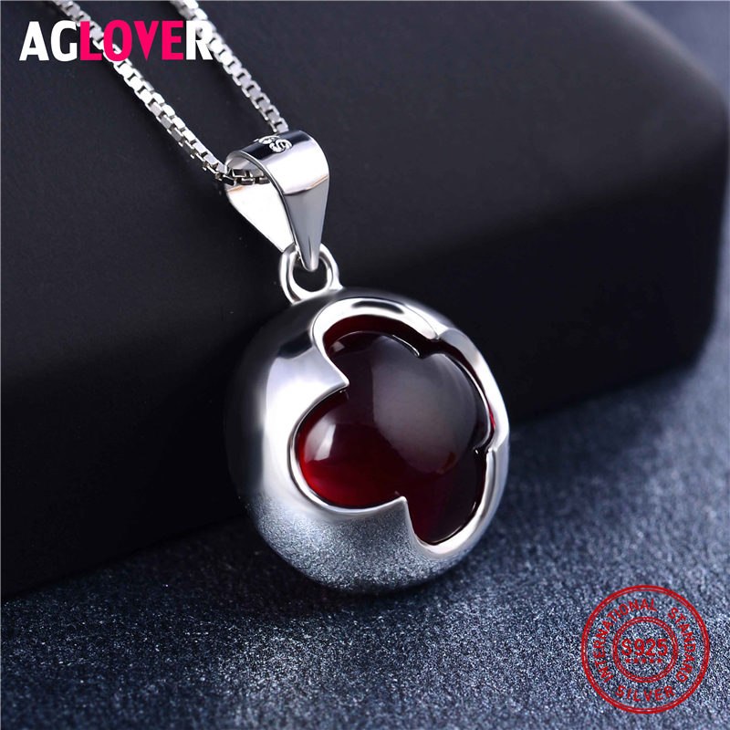 Genuine Real 925 Solid Silver Necklace 10mm CZ Clover Pendant Necklace Women Wedding Jewelry Three Color Options