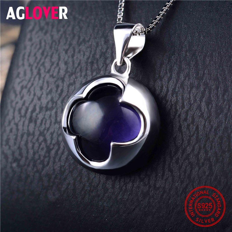 Genuine Real 925 Solid Silver Necklace 10mm CZ Clover Pendant Necklace Women Wedding Jewelry Three Color Options