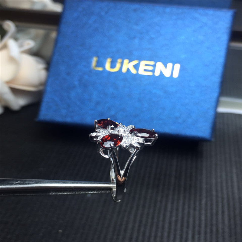 Genuine Red Garnet Solitaire Rings For Women Oval Cut Solid 925 Sterling Silver Charms Fashion Accessories