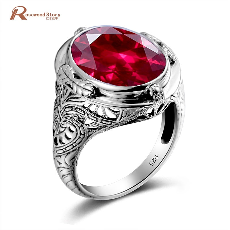 Genuine Unique Austrian 925 Sterling Silver Ring with Ruby Stones for Men Vintage Crystal Fashion Luxury Women Party Jewelry