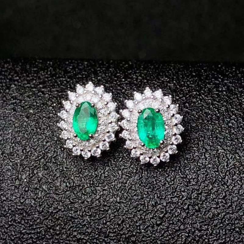 Genuine Zambia emerald stud earrings for wedding 6pcs 2.8 mm*2.8mm SI grade emerald earrings 925 sterling silver emerald jewelry