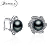 Genuine natural pearl earrings for women,trendy bridal party gift 925 silver black pearl earrings