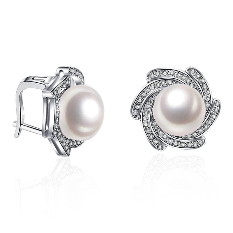 Genuine wedding natural pearl earrings for women,daugter birthd gift 925 silver white pearl earring