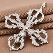 Genunine 18K Au750 Solid Gold Vajra Cross Lucky Amulet Buddhism Religious Chain Necklace Pendant Fine Jewelry For Men/Women Gift