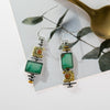 Geometric Asymmetric Green Stone Inlaid Pendant Earrings For Women Trendy Bohemian Crystal Inlaid Eardrop Party Accessories