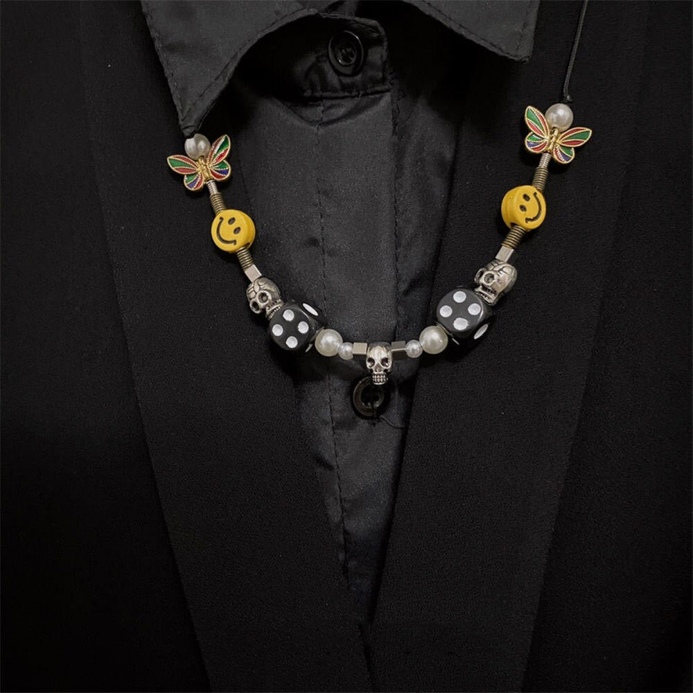 Geometric Beads Hip Hop Necklaces Jewelry For Women Pearl Smiley Skull Rope Adjustable Choker Necklace Punk Harajuku New