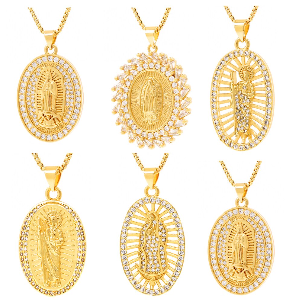 Geometric Micro Zircon Necklace Personality Punk Hip Hop Virgin Mary Necklace For Men And Women 2022