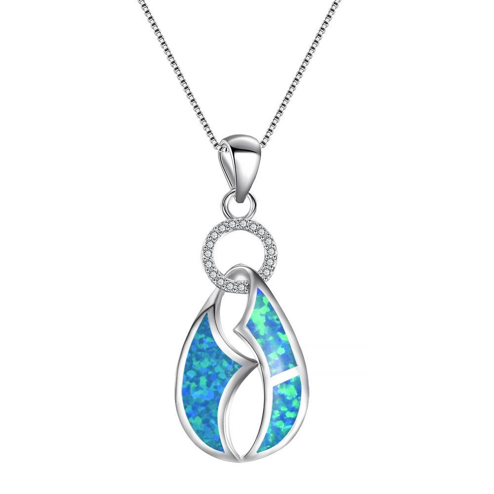 Geometric Pure 925 Sterling-Silver White/Blue Fire Opal Pendant Collar Necklaces For Women Wedding Fine Jewelry Gifts