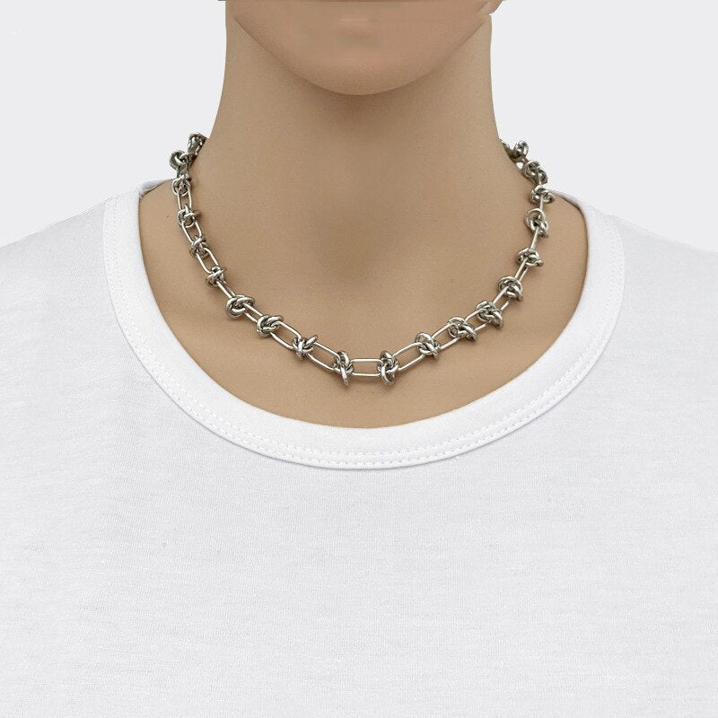 Geometric Round Stainless Steel Necklace for Women Man Long Chain Necklace Silver Color Sweater Chain Necklace Pig Nose Pendant