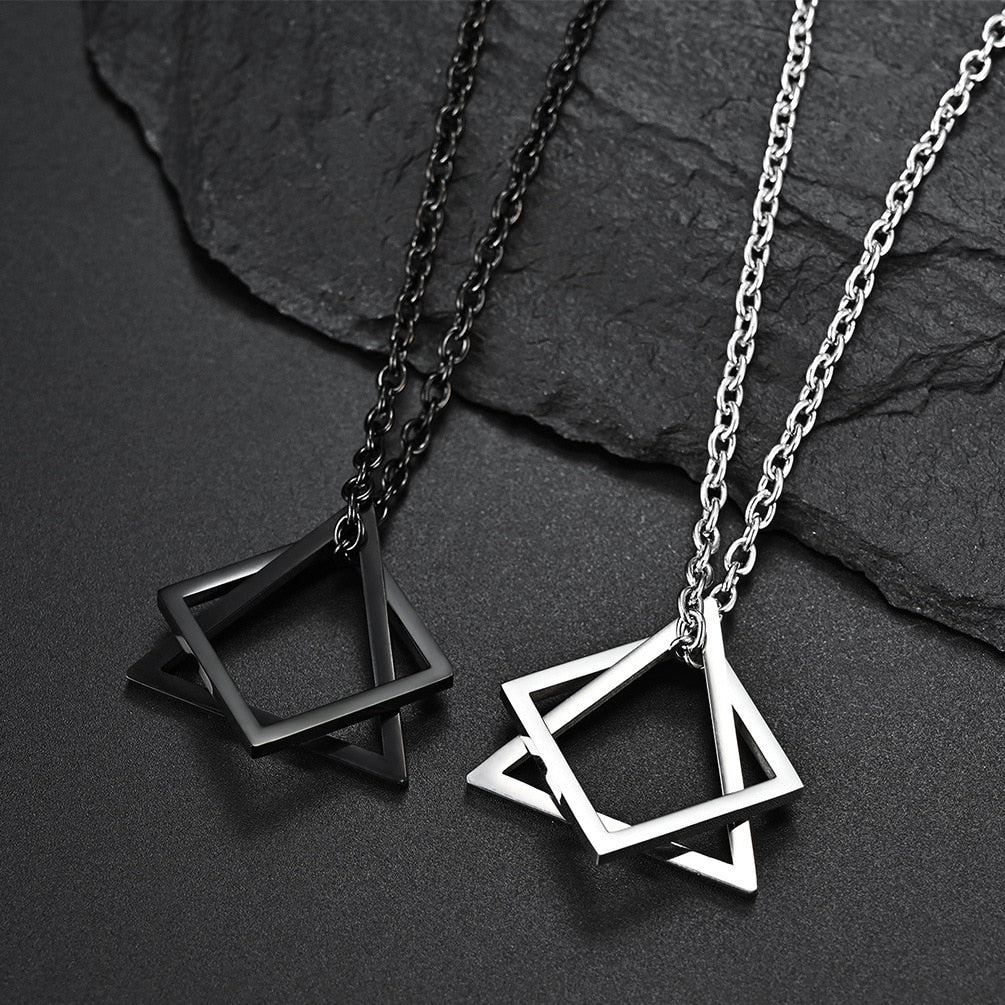 Geometric Square Triangle Interlocking Pendant Necklace For Men Boys Teens Simple Pendant Chains Men's Jewelry Ornaments