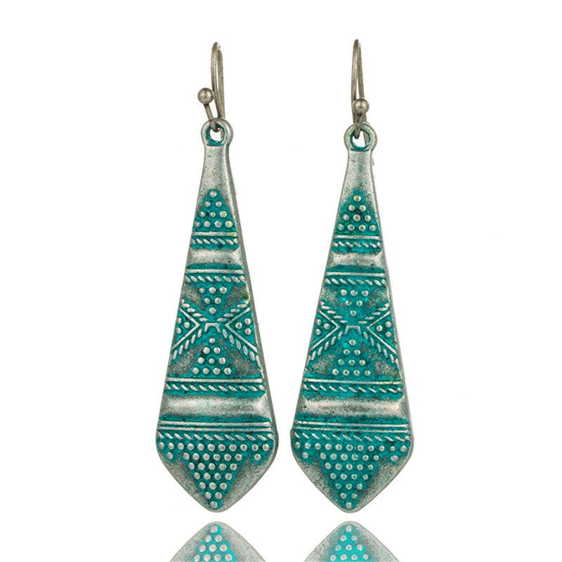 Geometric earrings Vintage antique green red hanging earring statement jewelry Retro bohemian ethnic indian earrings for women