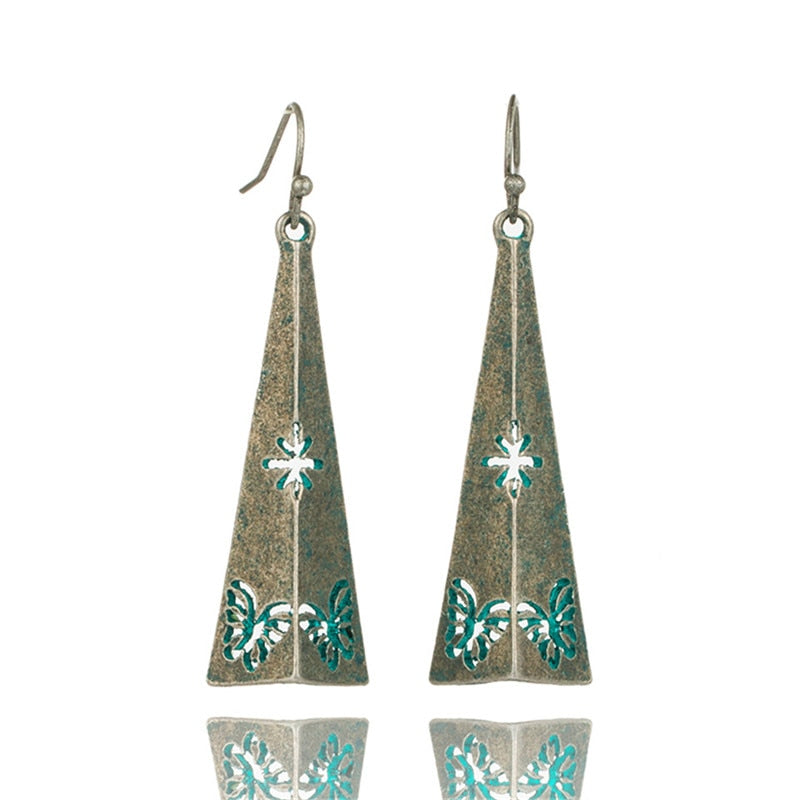 Geometric earrings Vintage antique green red hanging earring statement jewelry Retro bohemian ethnic indian earrings for women