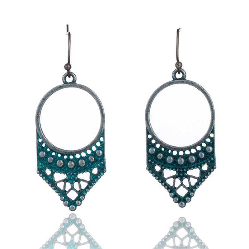 Geometric earrings Vintage antique green red hanging earring statement jewelry Retro bohemian ethnic indian earrings for women