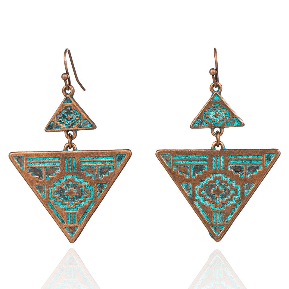 Geometric earrings Vintage antique green red hanging earring statement jewelry Retro bohemian ethnic indian earrings for women