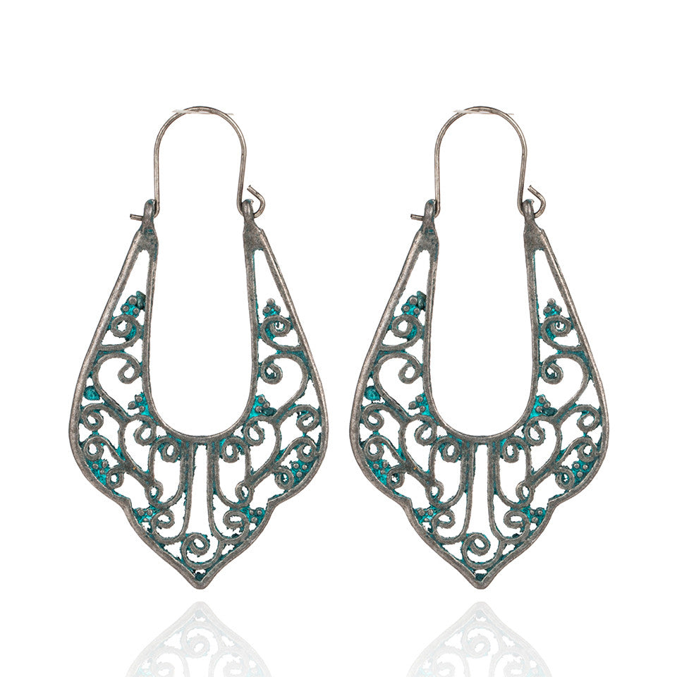 Geometric earrings Vintage antique green red hanging earring statement jewelry Retro bohemian ethnic indian earrings for women
