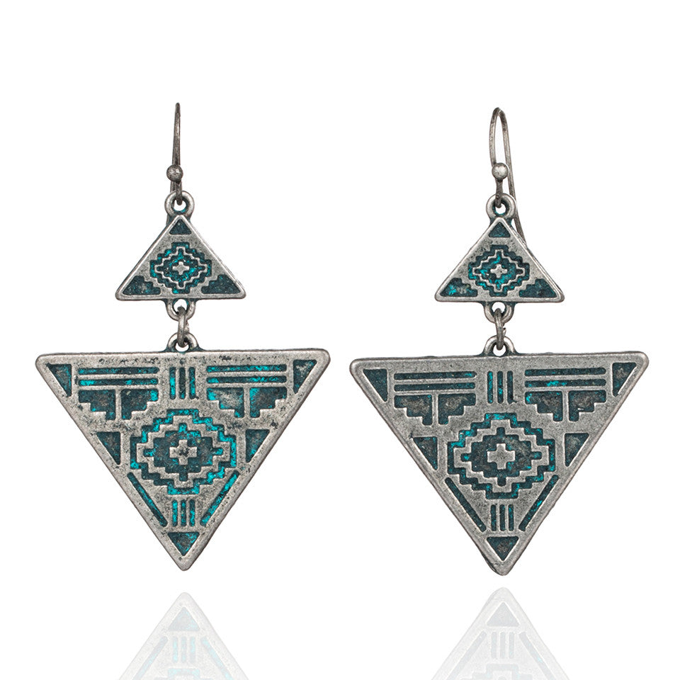 Geometric earrings Vintage antique green red hanging earring statement jewelry Retro bohemian ethnic indian earrings for women