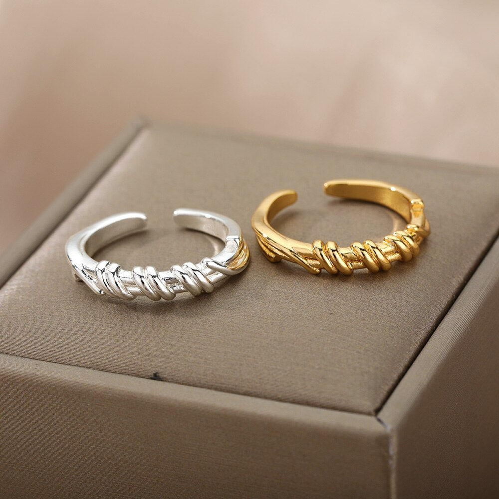 Geometry Twisted Open Rings For Women Stainless Steel Gold  Color Female Finger Ring 2023 Trend Aesthetic Jewelry anillos