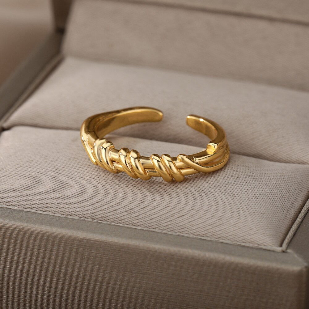 Geometry Twisted Open Rings For Women Stainless Steel Gold  Color Female Finger Ring 2023 Trend Aesthetic Jewelry anillos