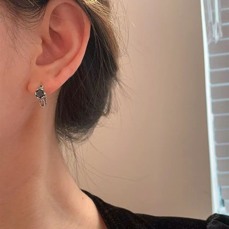 Geometry Zircon Hoops Women Small Black Earrings 2022 Trend Vintage  Jewelry Accessories  Christmas