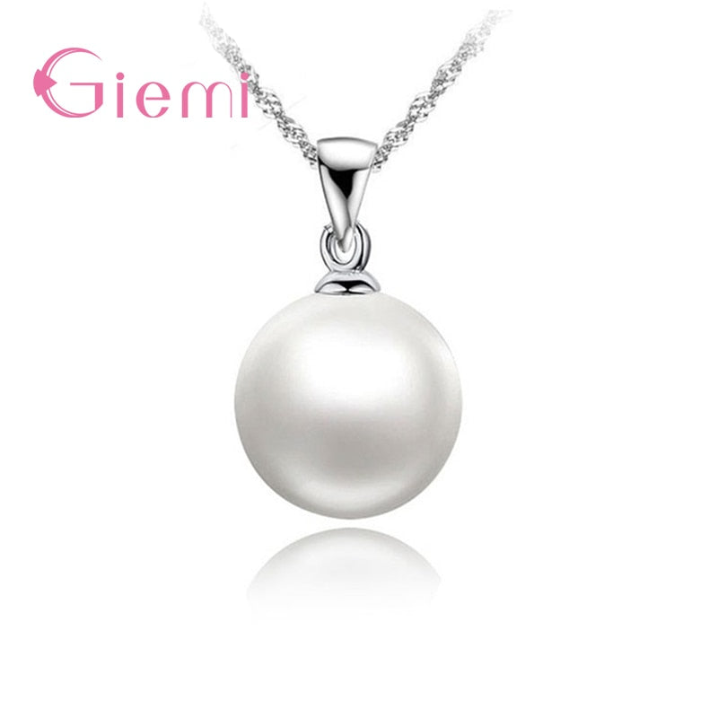 Classic Romantic Simple Round White Pearls 925 Sterling Silver Pendant Necklace For Women Bridal Wedding Accessories