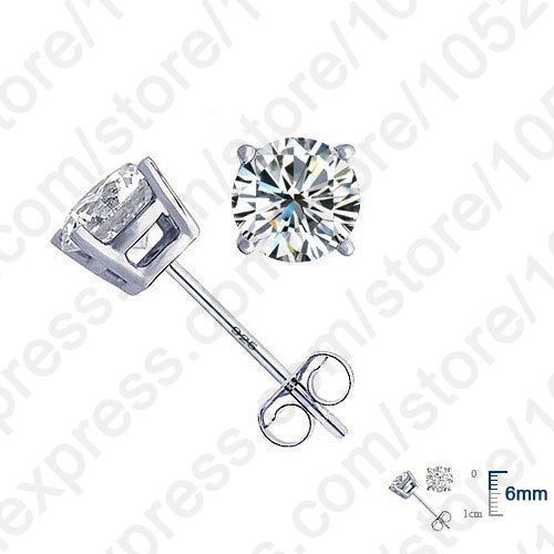Hot High Quality Jewelry Real Pure 925 Sterling Silver Women Accessories Cubic Zirconia CZ 4 Claws Stud Earrings 8 Colors