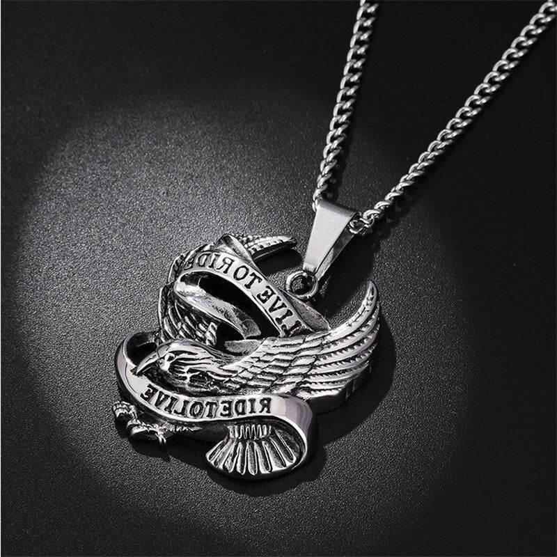 Gifts Punk Style Male Rider Eagle Necklace Pendant Ride To Live Necklace Retro Pendant with Whip Chain Men Woman Jewelry