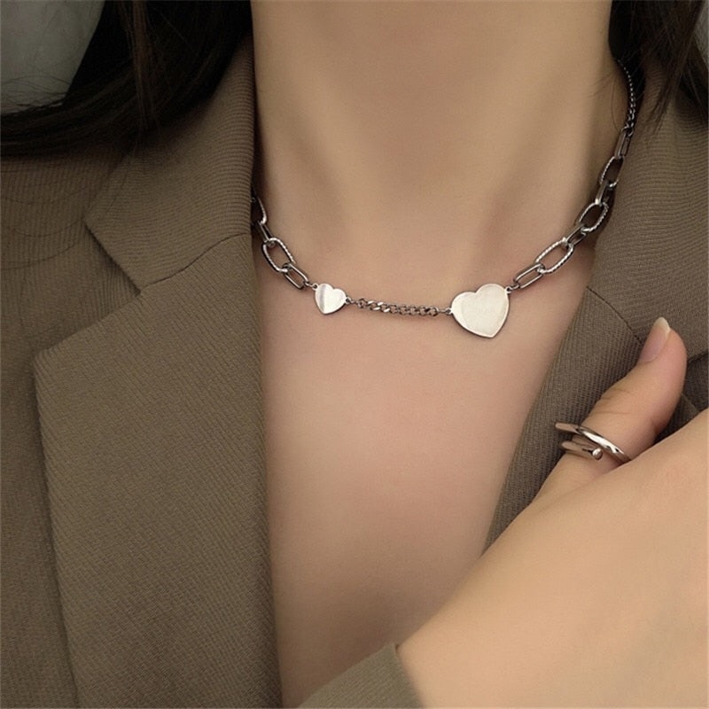 Girafe 2021 Punk Multilayered Cross Lock Pendant Necklace For Women Steel Color Portrait Coin Chain Choker Necklaces Jewelry