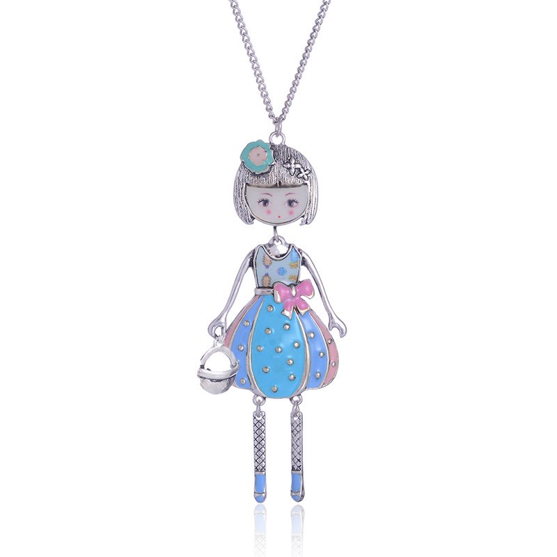 Girl Necklace Pendant Enamel Beautiful Dress Handbag Cute Little Girl Doll Pendant Long Chain Necklace For Women Girl Necklace
