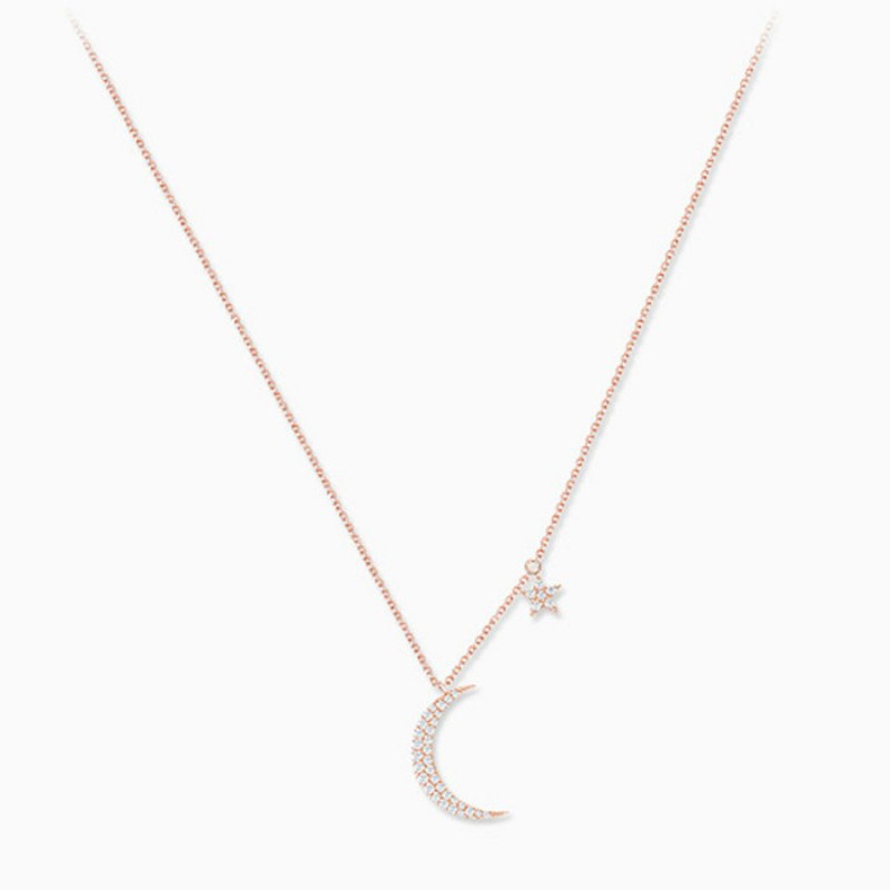 Girl's Collection Moon Star Shaped Pendant Necklace Romantic Moon Jewelry Love Gift 925 Sterling Silver Choker Necklace