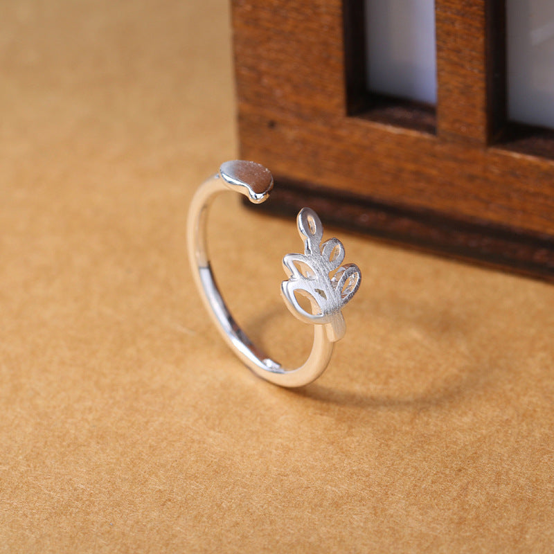Girls Silver Ring Charm Cute Romantic Little Leaf Shape Diy Hollow Out Leaf Rings For Women Jewelry
