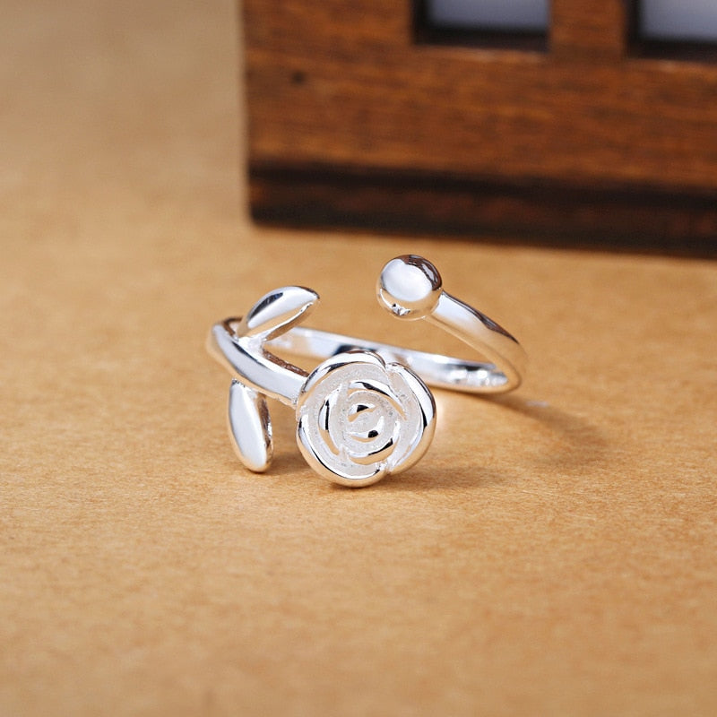 Girls Silver Ring Charm Cute Romantic White Bunch of Rose Shape Silver Ring For Women Jewelry