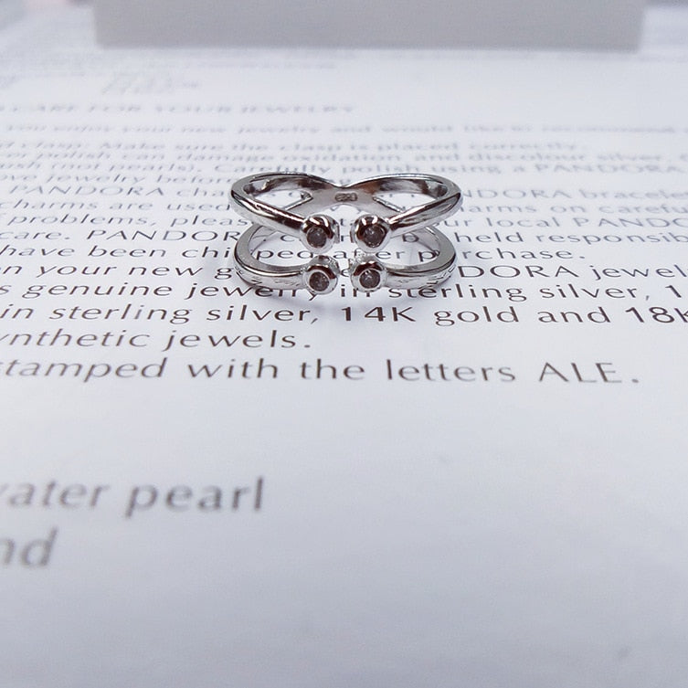 Girls Silver Ring Charm Trendy Cubic Zirconia Double intersection Rings For Women Jewelry