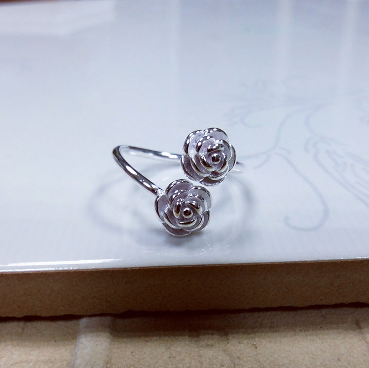 Girls Silver Ring Charm Trendy Girl Two Plum Flower Open Diy Cubic Zirconia Rings For Women Jewelry