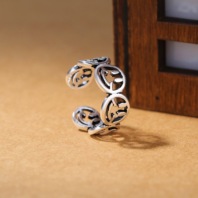 Girls Silver Ring Charm Trendy Smiling face Shape Hollow Out Ring For Women Jewelry