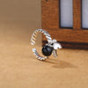 Girls Silver Ring Charm Vintage Flower Black Stone Ring For Women Jewelry