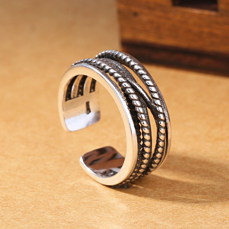 Girls Silver Ring Charm Vintage Style Hemp Flowers Winding Silver Ring For Women Jewelry