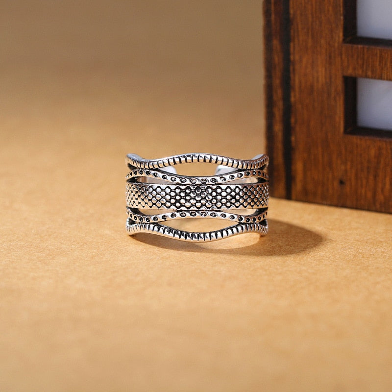 Girls Silver Ring Charm Vintage Wave Style Silver Ring For Women Jewelry