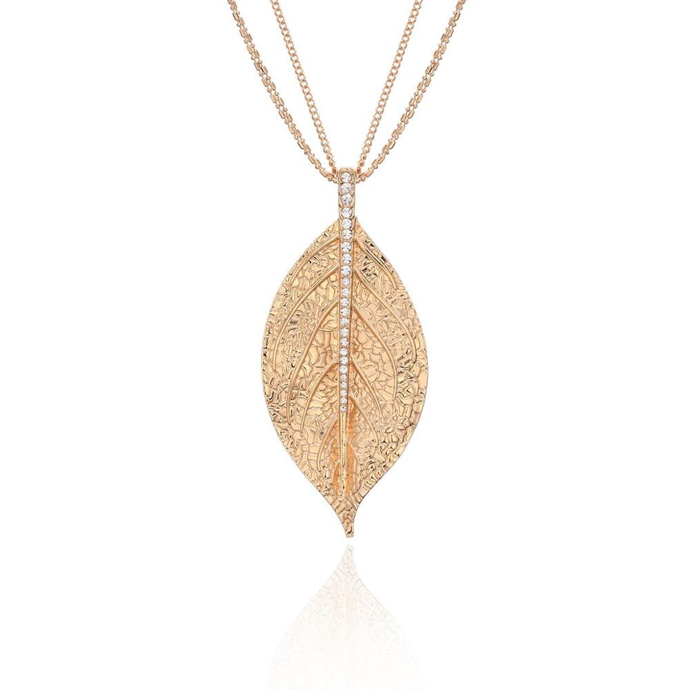 Girls Special Leaves Leaf Pendant Necklace Women Gold/Silvery/Rose Gold Color Plant Long Necklace With Link Chain collar mujer