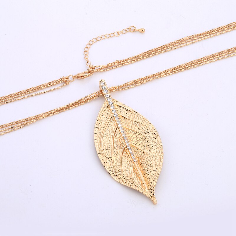 Girls Special Leaves Leaf Pendant Necklace Women Gold/Silvery/Rose Gold Color Plant Long Necklace With Link Chain collar mujer