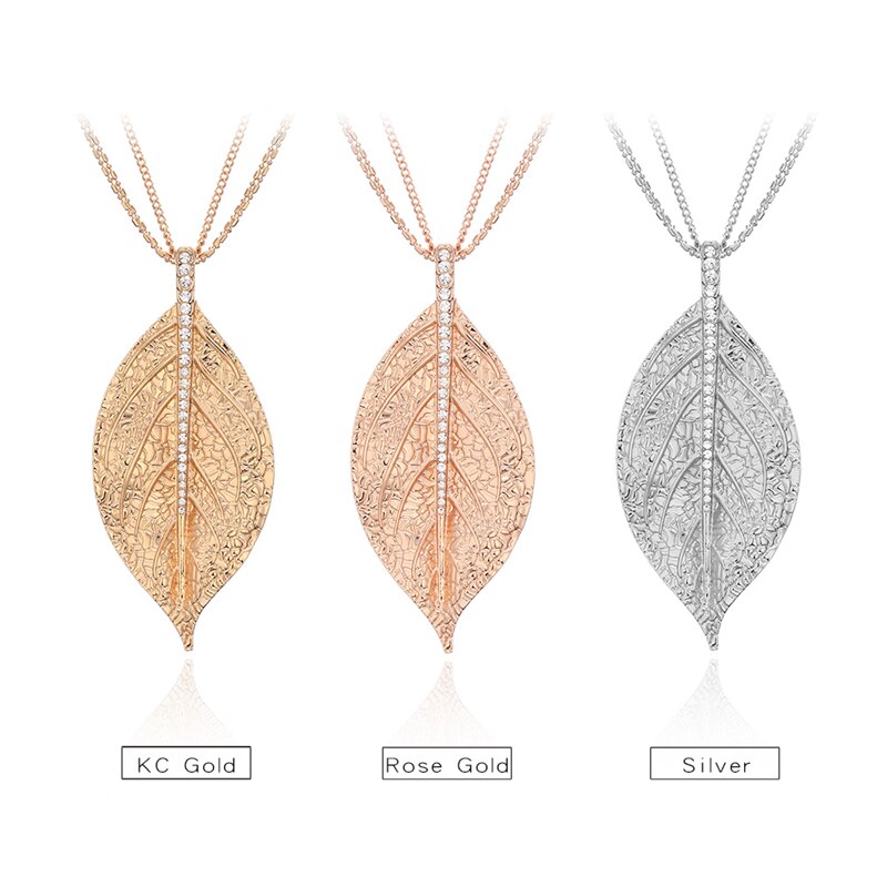 Girls Special Leaves Leaf Pendant Necklace Women Gold/Silvery/Rose Gold Color Plant Long Necklace With Link Chain collar mujer
