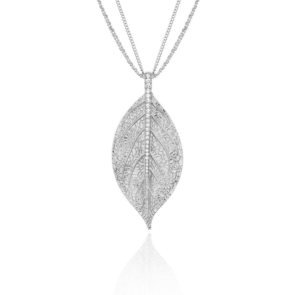 Girls Special Leaves Leaf Pendant Necklace Women Gold/Silvery/Rose Gold Color Plant Long Necklace With Link Chain collar mujer