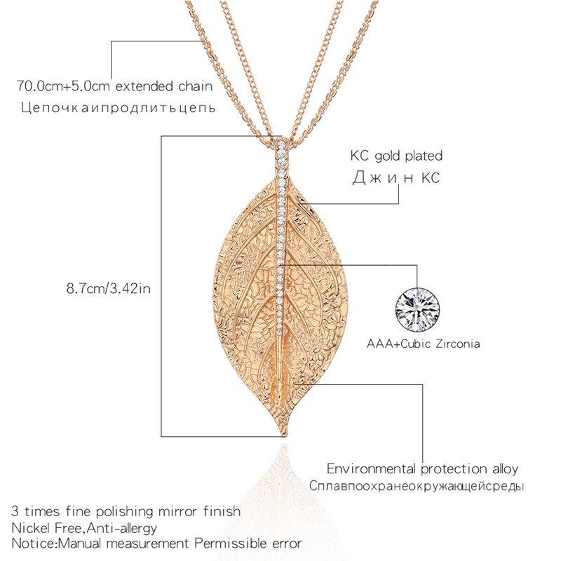 Girls Special Leaves Leaf Pendant Necklace Women Gold/Silvery/Rose Gold Color Plant Long Necklace With Link Chain collar mujer