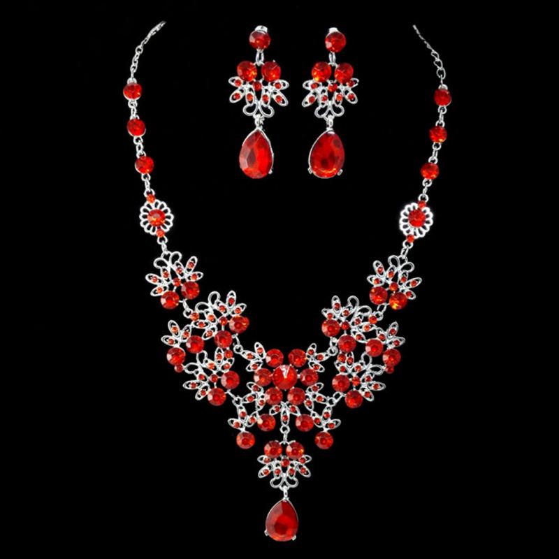 Girls women Jewelry Fashion Wedding Bridal Prom Crystal Rhinestone Pendant Necklace Earrings Jewelry Sets