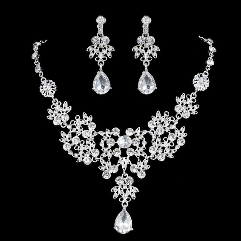 Girls women Jewelry Fashion Wedding Bridal Prom Crystal Rhinestone Pendant Necklace Earrings Jewelry Sets