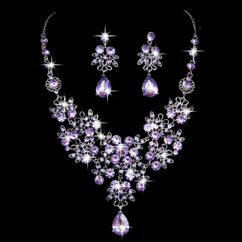 Girls women Jewelry Fashion Wedding Bridal Prom Crystal Rhinestone Pendant Necklace Earrings Jewelry Sets