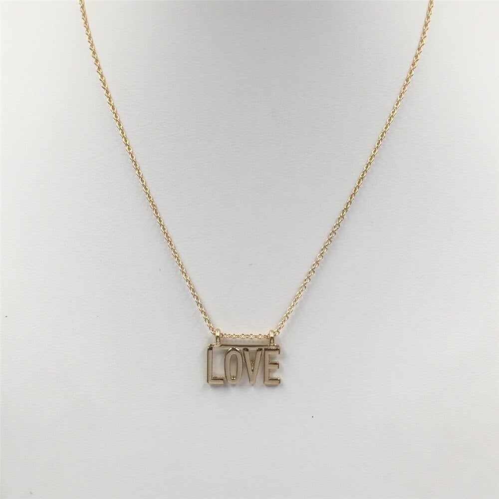 Girly Gold Color Plating LOVE Letter Pendant Necklace For Women Girl Cute Romantic Feminist Decoration Jewelry