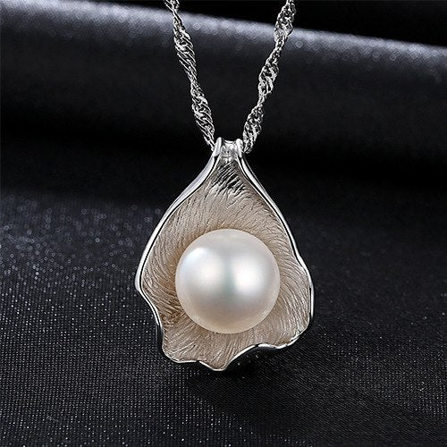 Glamour shell design pearl jewelry 925 sterling silver pendant necklace water wave chain for women fashion match